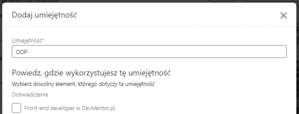 Wybór umiejętności i powiązanych stanowisk na LinkedIn